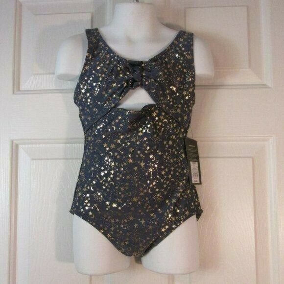 Art Class Girls swim suit Zephyr Blue with gold metallic Moon Stars Bathing - Picture 5 of 10